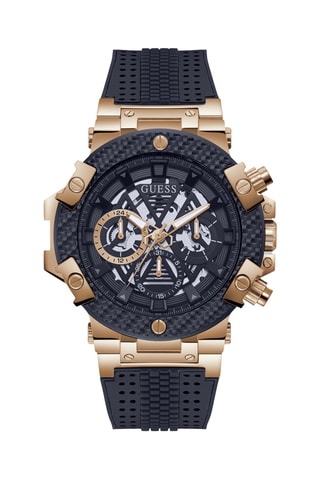 Montre à quartz en cuir et silicone - Chronographe - Noir