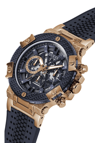 Montre à quartz en cuir et silicone - Chronographe - Noir