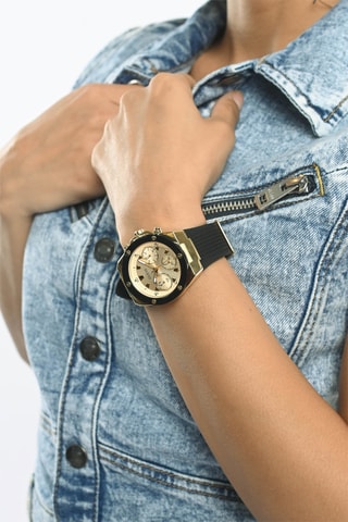 Montre à quartz en silicone - Chronographe - Noir et doré
