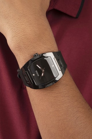 Montre à quartz en cuir véritable, silicone et diamant