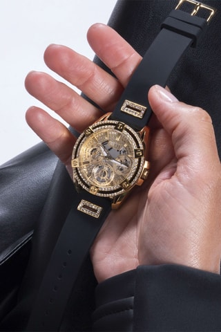 Montre à quartz en silicone - Chronographe - Noir et doré