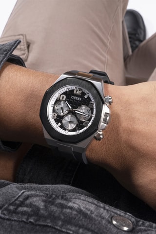 Montre à quartz en silicone - Chronographe - Noir et argenté