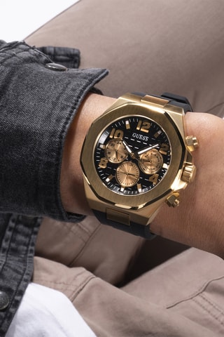 Montre à quartz en silicone - Chronographe - Noir et doré