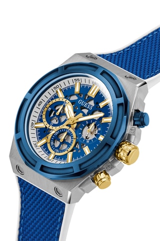 Montre à quartz en silicone nylon - Chronographe - Bleu et argenté