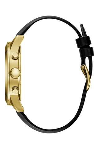 Montre à quartz en cuir - Chronographe - Noir et doré