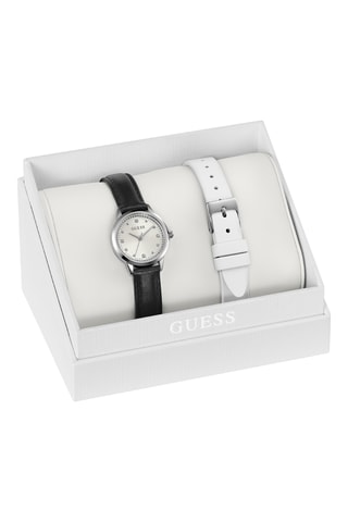 Coffret montre à quartz et bracelets en cuir et silicone - Noir et blanc