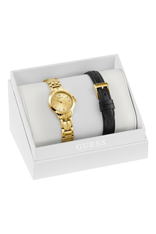Coffret montre à quartz et bracelets en cuir et acier - Doré et noir