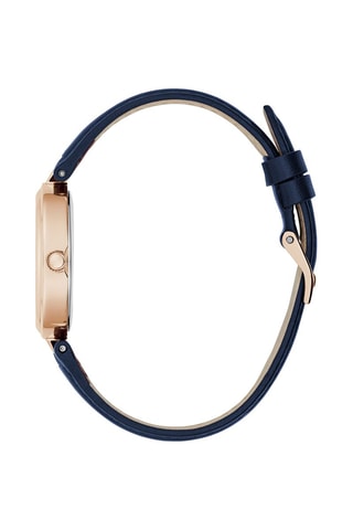 Montre à quartz en cuir - Bleu marine et doré rose