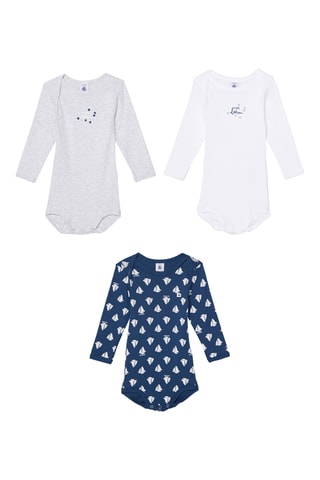 3 bodys - Gris, blanc et bleu