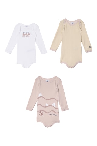 3 bodys - Beige clair et blanc