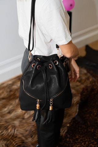 Bolso saco de piel Beth - Negro