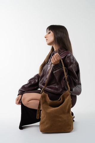 Bolso shopper de piel Roots - Camel