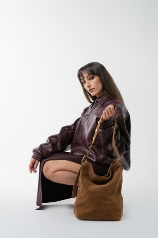 Bolso shopper de piel Roots - Camel