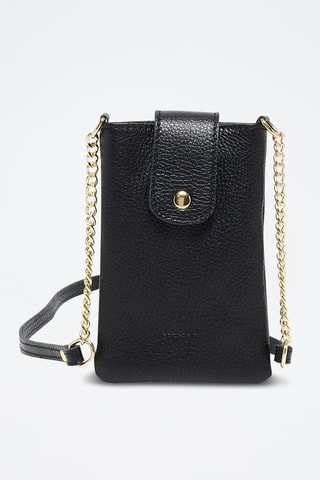 Portamóvil con asa larga de piel Grace petit - Negro