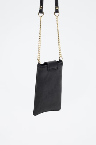 Portamóvil con asa larga de piel Grace petit - Negro