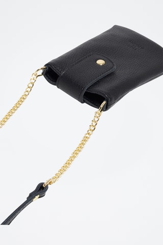 Portamóvil con asa larga de piel Grace petit - Negro