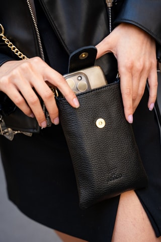 Portamóvil con asa larga de piel Grace petit - Negro