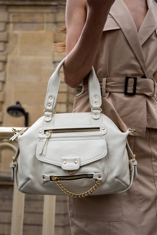 Bolso de piel Mini Odelia - Blanco y dorado
