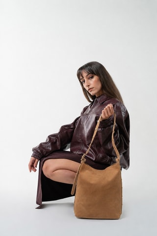 Sac porté épaule en cuir Nova - Marron clair