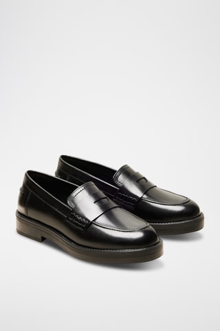 Mocassini con tacco in pelle Lolita - Nero