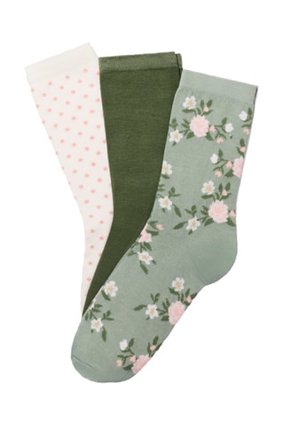 3 paia di calze - Bianco, verde e rosa