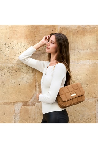 Borsa a tracolla in pelle scamosciata Frida - Cammello