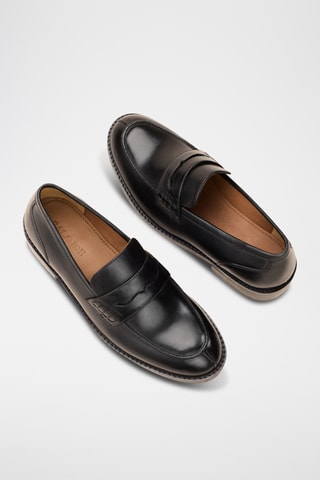 Mocassini con tacco in pelle Gita - Nero