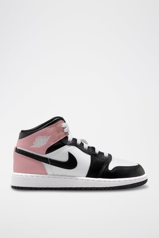 Air Jordan 1 Mid (GS) en cuir - Blanc et rose