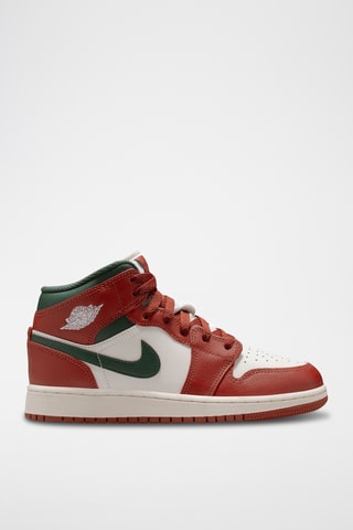 Air Jordan 1 Mid en cuir - Ecru et rouge