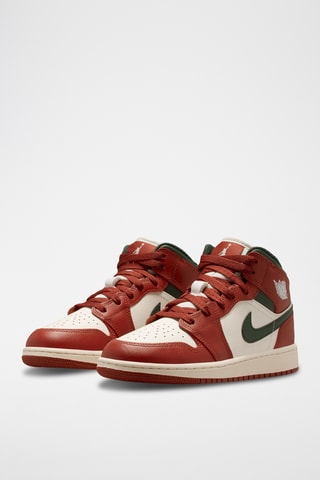 Air Jordan 1 Mid en cuir - Ecru et rouge