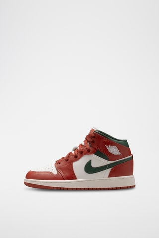 Air Jordan 1 Mid en cuir - Ecru et rouge