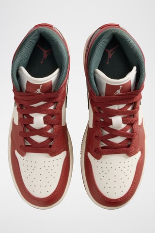 Air Jordan 1 Mid en cuir - Ecru et rouge