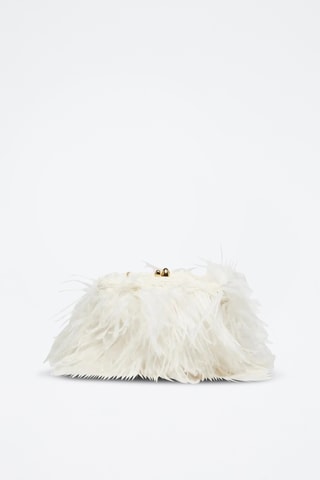 Pochette en cuir de mouton et plumes d'autruche - Ecru