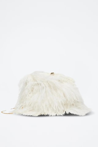 Pochette en cuir de mouton et plumes d'autruche - Ecru