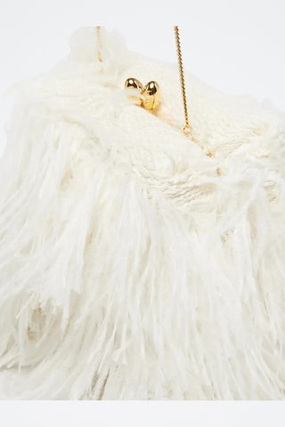 Pochette en cuir de mouton et plumes d'autruche - Ecru