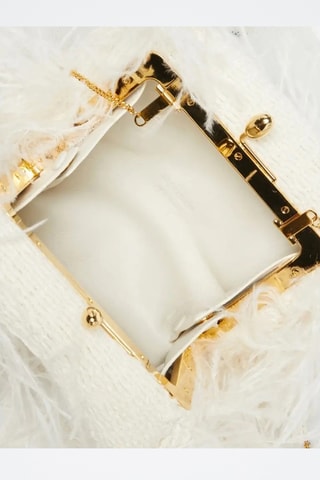 Pochette en cuir de mouton et plumes d'autruche - Ecru