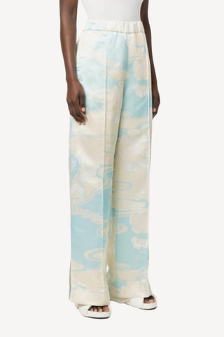 Pantalon en lin taille haute - Beige et ciel