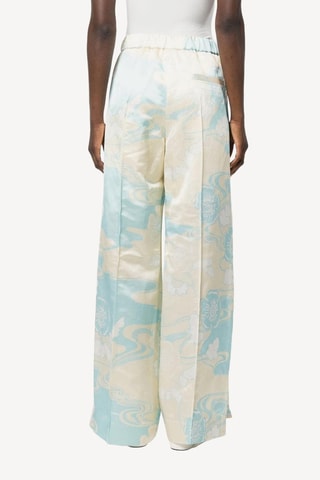 Pantalon en lin taille haute - Beige et ciel