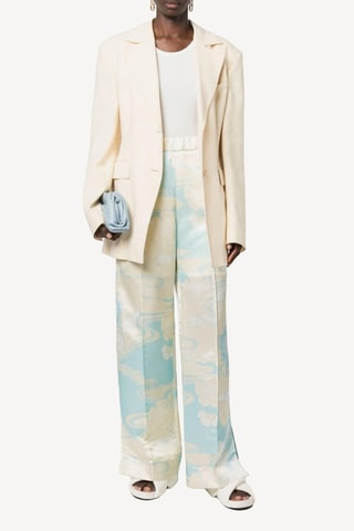 Pantalon en lin taille haute - Beige et ciel