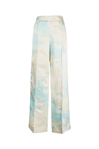Pantalon en lin taille haute - Beige et ciel