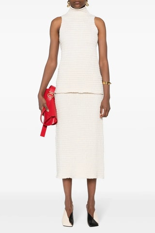 Jupe droite en laine vierge taille haute - Blanc