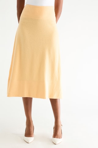 Jupe midi en laine, soie et cachemire taille haute - Saumon