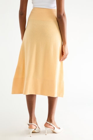 Jupe midi en laine, soie et cachemire taille haute - Saumon