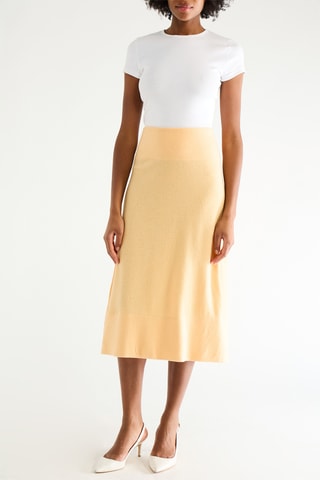 Jupe midi en laine, soie et cachemire taille haute - Saumon