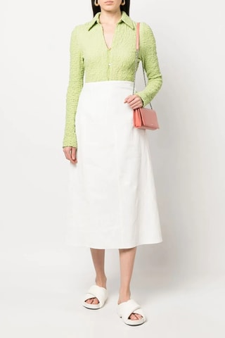 Jupe midi en lin taille haute - Blanc