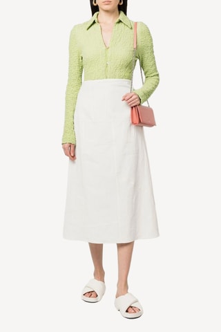 Jupe midi en lin taille haute - Blanc