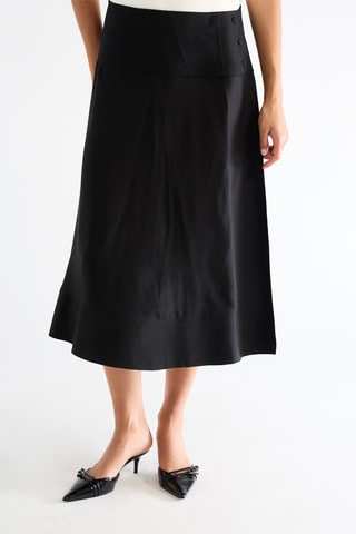 Jupe midi en laine taille haute - Noir
