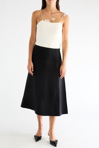 Jupe midi en laine taille haute - Noir