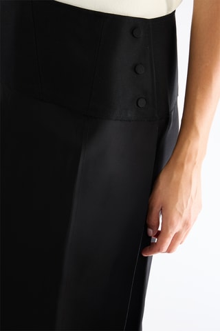 Jupe midi en laine taille haute - Noir