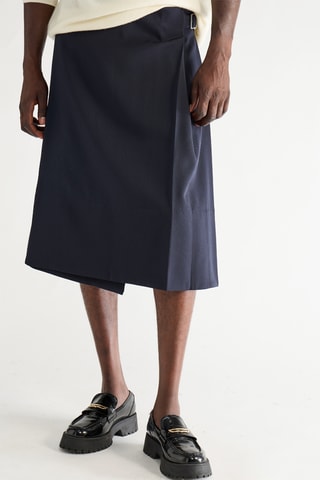 Jupe portefeuille en laine - Bleu marine